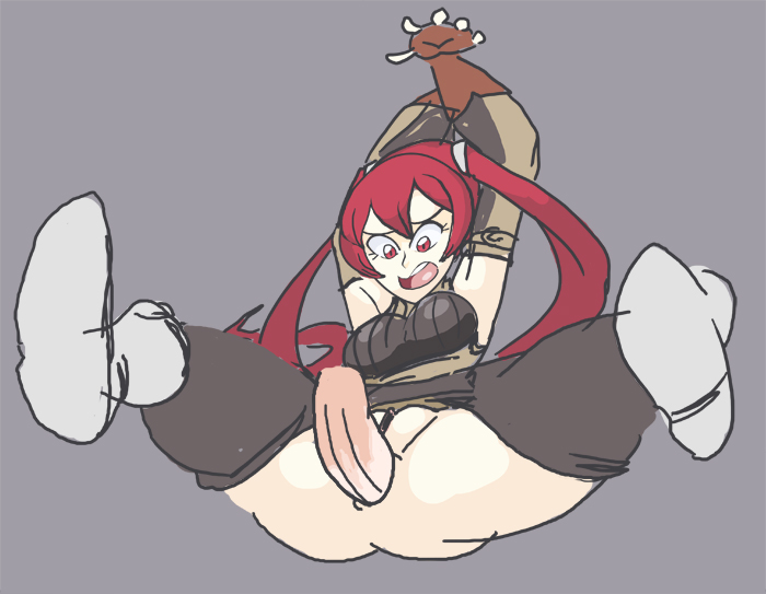 1boy 1girl anal arms_behind_head arms_up ass boots breasts davewaterfalls fingerless_gloves fire_emblem fire_emblem_awakening gloves hetero looking_down medium_breasts nintendo open_mouth penis pussy rape red_eyes red_hair severa_(fire_emblem) sex spread_legs struggling twintails