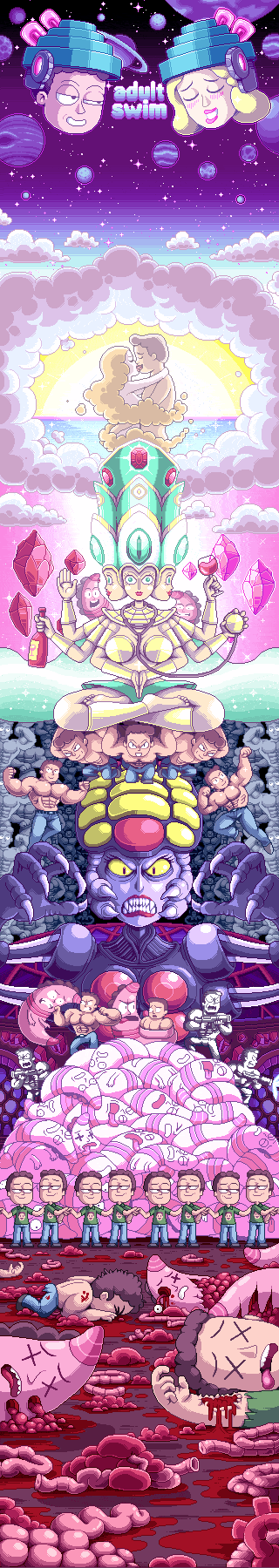animated animated_gif beth_smith highres jerry_smith mortimer_smith original paul_robertson pixel_art psychedelic rick_and_morty rick_sanchez