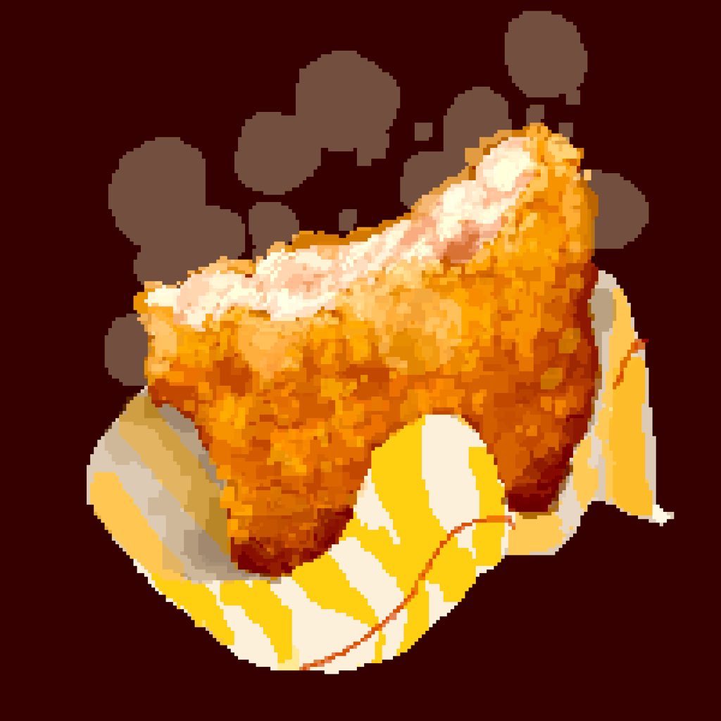 bite_mark chicken_(food) famichiki food food_focus food_wrapper fried_chicken hisachan55cute no_humans original pixel_art red_background scenery simple_background steaming_food