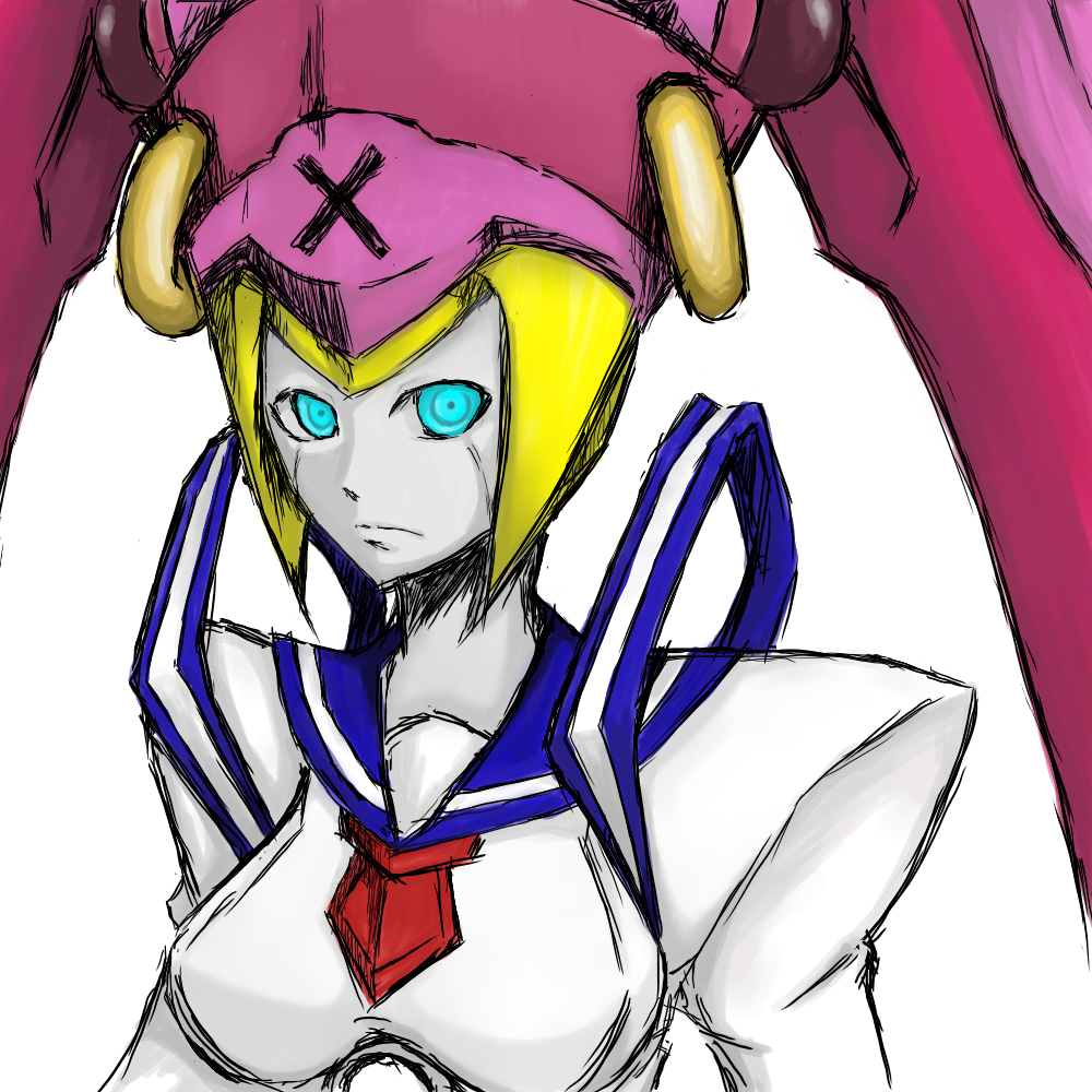 1girl android arc_system_works blazblue blonde_hair blue_eyes hat ignis_(blazblue) school_uniform serafuku short_hair siu_(zanha1_1hazen)