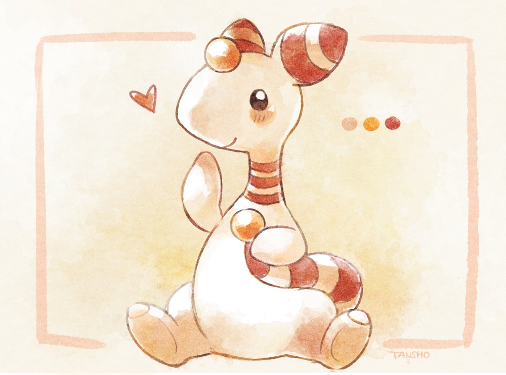 ampharos black_eyes blush bright_pupils brown_eyes closed_mouth forehead_jewel full_body gen_2_pokemon heart nintendo no_humans pokemon pokemon_(creature) sitting smile solo tail tansho white_pupils