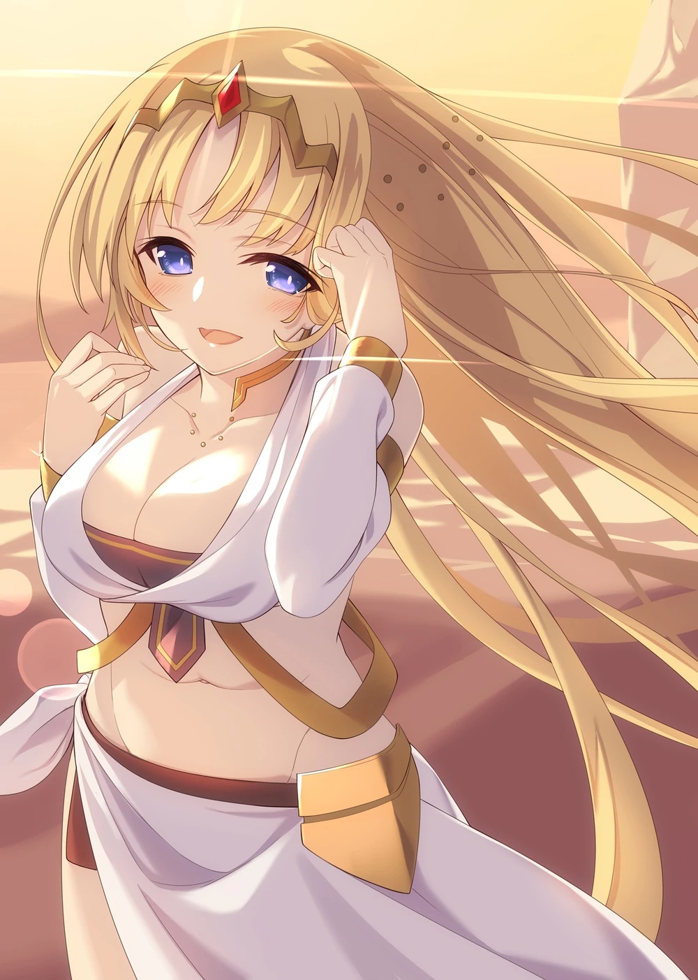 1girl artist_request blonde_hair breasts felicia_(hyakuren) hyakuren_no_haou_to_seiyaku_no_valkyria large_breasts official_art smile tagme