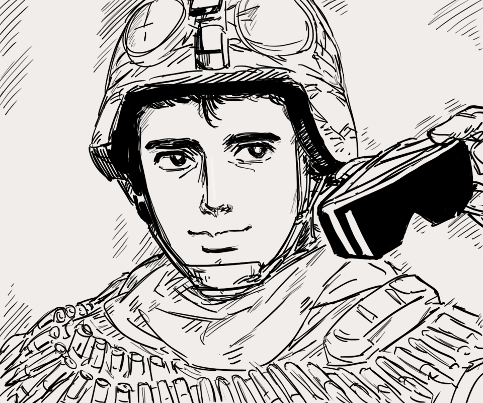 1boy abe_takakazu bad_id bandolier battlefield_(series) bb_(baalbuddy) belt greyscale helmet inactive_account kuso_miso_technique male_focus monochrome removing_eyewear sketch smile soldier solo sunglasses yaranaika