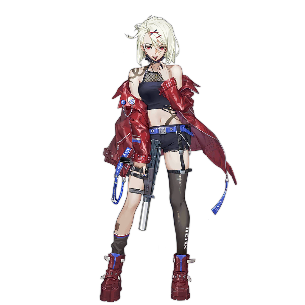 1girl bare_shoulders belt black_shorts black_tank_top black_thighhighs blue_belt blue_nails boots breasts chain clothes_pull collarbone crop_top earrings eye_piercing eyebrow_piercing eyebrows fangs fangs_out full_body girls&#039;_frontline gun hair_ornament hairclip holding holding_weapon jacket jacket_pull jewelry light_green_hair looking_at_viewer mask mask_lift medium_hair mouth_mask nail_polish navel necklace official_art open_clothes open_jacket open_mouth personal_defense_weapon piercing red_eyes red_footwear red_jacket ring ring_necklace russian_flag shoes shorts shoulder_tattoo simple_background single_thighhigh small_breasts smile solo sr-2_(girls&#039;_frontline) sr-2_veresk sr-2mp standing submachine_gun suppressor surgical_mask tank_top tattoo thighhighs tongue tongue_out tongue_tattoo torn_clothes torn_shorts torn_tank_top torn_thighhighs transparent_background weapon yannn