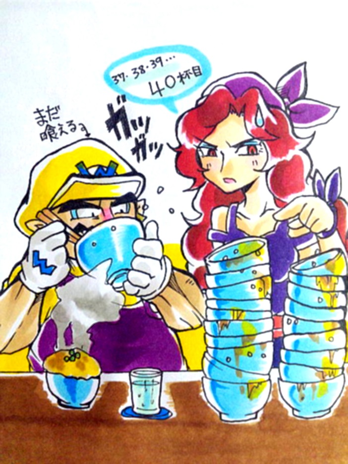 1boy 1girl arettes bandana captain_syrup gloves hat lips long_hair make makeup nintendo pants pirate red_eyes red_hair shoes tagme wario wario_land wario_land:_shake_it!
