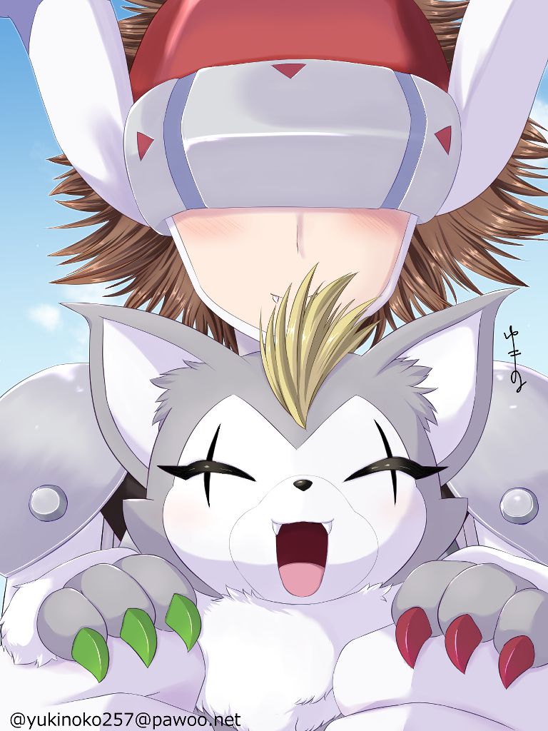 covered_eyes digimon digimon_(creature) fusion helmet long_ears mask silphymon tobucatmon