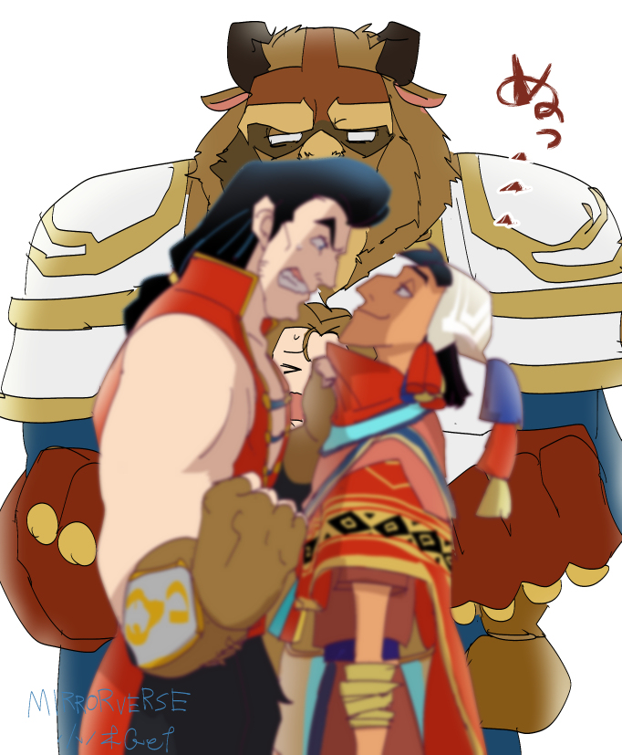 beast_(disney) beauty_and_the_beast_(disney) belle_(disney) disney disney_mirrorverse gaston kuzco the_emperor&#039;s_new_groove