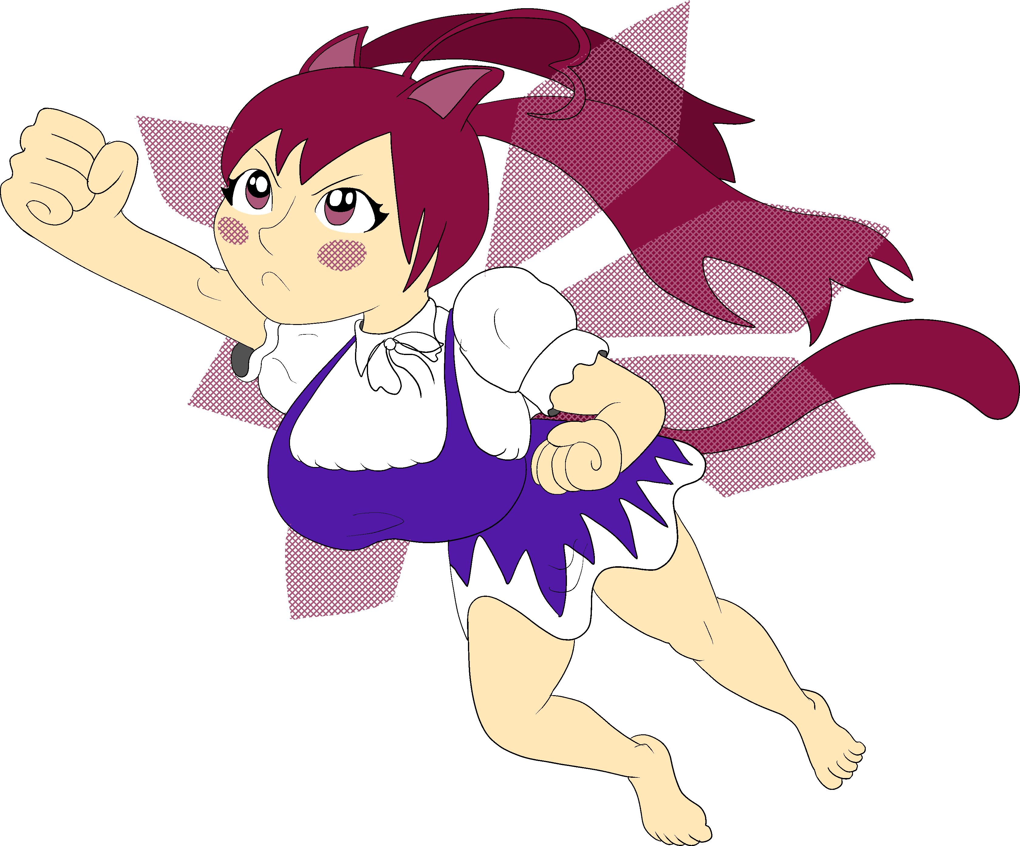 absurdres ahoge animal_ears barefoot cat_ears cat_tail cirno_(cosplay) cosplay dress ed_t_dragon fairy_wings flying heart heart_ahoge heart-shaped_hair highres indie_virtual_youtuber purple_eyes purple_hair saralene tail transparent_background twintails virtual_youtuber wings