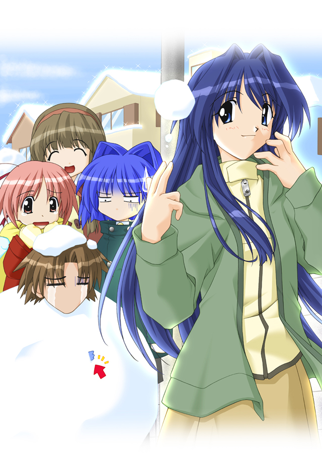 2000s_(style) 2boys 3girls aizawa_takashi alternate_costume aoi_(bird)_(tentama) aoi_(tentama) aqua_wings archived_source arrow_(symbol) black_eyes blue_eyes blue_hair blue_sky brown_skirt building buttons closed_eyes closed_mouth cloud coat collar collared_coat constricted_pupils crying dark_blue_hair day defeat detached_wings duffel_coat green_coat green_collar green_hood green_sleeve_cuffs green_sleeves grey_shorts hair_intakes hairband hood hood_down hooded_coat house jacket jacket_under_coat karin_(tentama) kindle_imagine_develop light_brown_hair long_hair long_sidelocks looking_at_another matsuo_yukihiro mittens multiple_boys multiple_girls nana_(tentama) official_alternate_costume official_art open_collar open_mouth orange_hairband outdoors parted_lips pink_eyes pink_hair red_coat sad scarf second-party_source shinozaki_chinatsu shorts sidelocks skirt sky smile snowball snowman straight_hair streaming_tears stuck suburb tearing_up tears tentama tentama:_1st_sunny_side turtleneck turtleneck_jacket very_long_hair white_mittens white_undershirt white_wings wings winter_clothes yashiro_shizuka yellow_jacket yellow_mittens yellow_scarf zipper