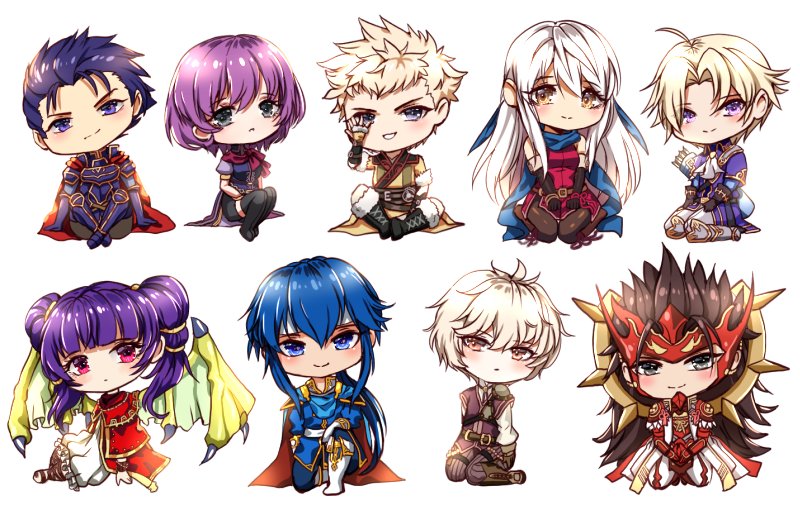 armor bad_id bad_twitter_id bangle blonde_hair blue_eyes blue_hair blue_scarf blush bracelet brown_eyes brown_hair cape dragon_girl dragon_wings dress fire_emblem fire_emblem:_genealogy_of_the_holy_war fire_emblem:_new_mystery_of_the_emblem fire_emblem:_radiant_dawn fire_emblem:_the_binding_blade fire_emblem:_the_blazing_blade fire_emblem:_the_sacred_stones fire_emblem_awakening fire_emblem_echoes:_shadows_of_valentia fire_emblem_fates fire_emblem_heroes gloves half_updo headband hector_(fire_emblem) jewelry katarina_(fire_emblem) klein_(fire_emblem) kliff_(fire_emblem) long_hair male_focus micaiah_(fire_emblem) multi-tied_hair multiple_boys multiple_girls myrrh_(fire_emblem) nintendo open_mouth owain_(fire_emblem) ponytail purple_hair red_eyes ryoma_(fire_emblem) scarf seliph_(fire_emblem) short_hair side_slit simple_background sleeveless sleeveless_dress smile twintails wani_(fadgrith) white_hair wings