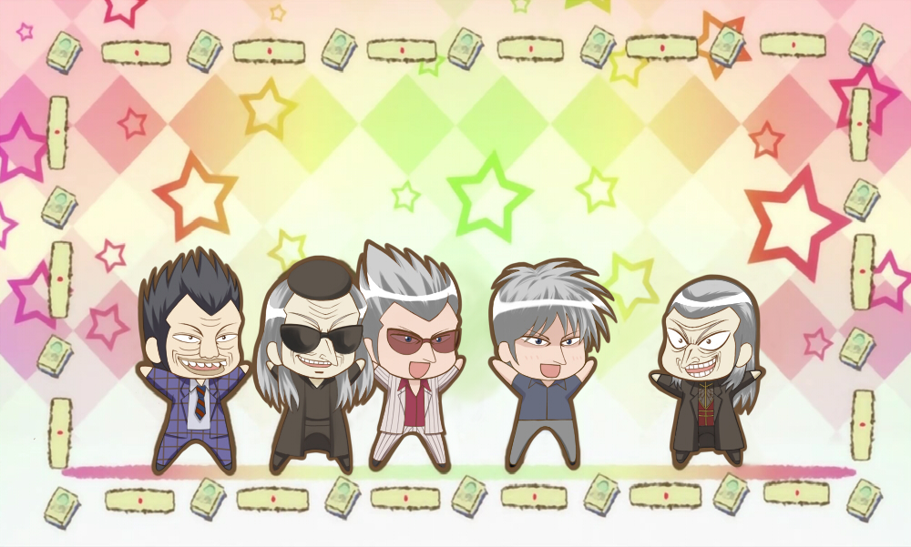 5boys akagi akagi:_yami_ni_oritatta_tensai akagi_shigeru bad_id bad_pixiv_id blue_eyes board_game chibi fukumoto_mahjong hat hirayama_yukio ichikawa_(akagi) mahjong multiple_boys old old_man parody saki_(manga) short_hair silver_hair smile sunglasses urabe_(akagi) urabe_(mstchan) washizu_iwao