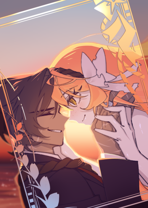 1boy 1girl black_jacket bow brown_hairband chinese_commentary closed_eyes closed_mouth commentary_request green_eyes hair_bow hairband heathcliff_(project_moon) hetero ishmael_(project_moon) jacket limbus_company lobotomy_corporation long_hair mercuryhx orange_hair parted_lips project_moon rope rope_around_neck scar scar_on_face smile upper_body very_long_hair white_bow wing_collar