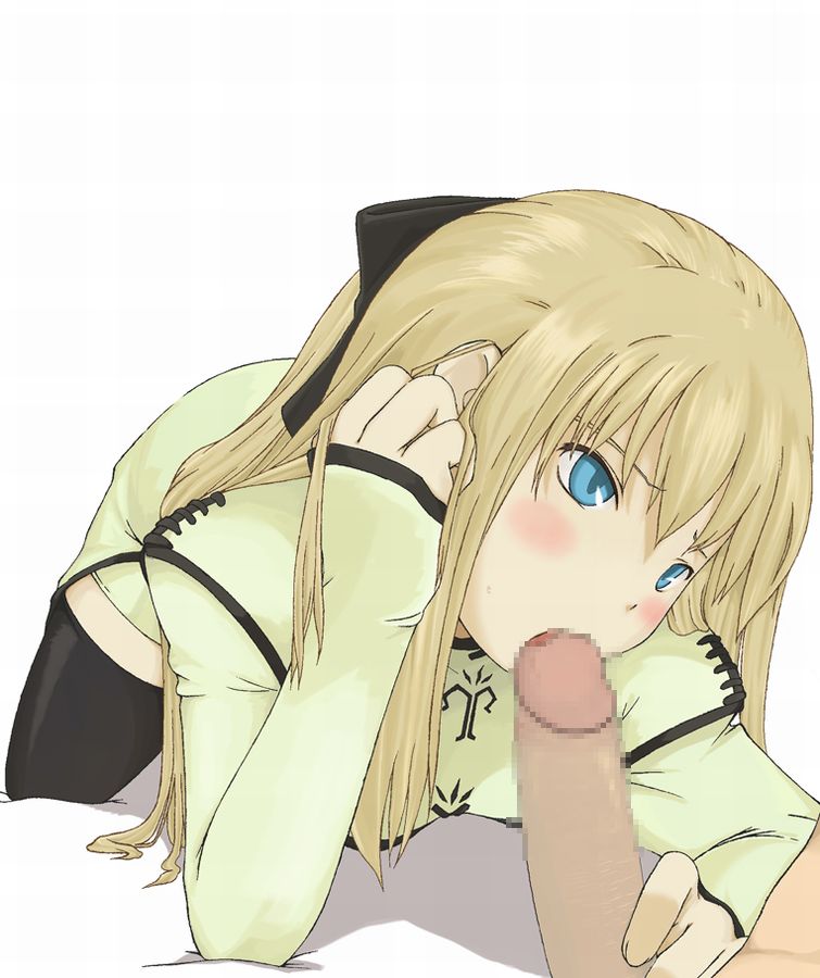 blonde_hair blue_eyes blush censored cyrille_(shining_force_exa) fellatio handjob long_hair oral penis sega shining_(series) shining_force_exa