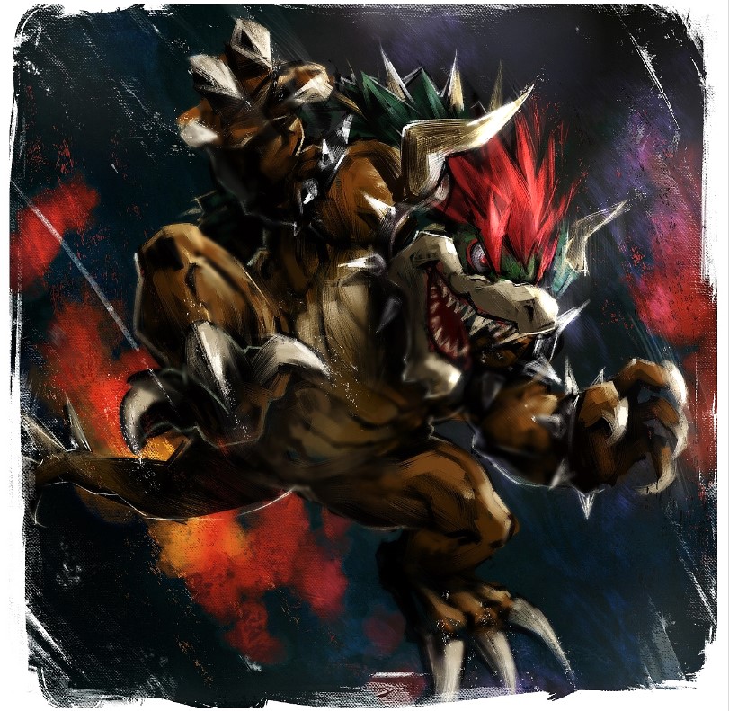 1boy bowser bracelet claws collar disutihada fighting_stance giga_bowser horns jewelry male_focus mario_(series) nintendo red_eyes red_hair sharp_teeth solo spiked_bracelet spiked_collar spikes super_smash_bros. teeth
