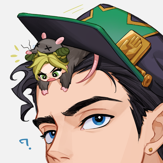 1boy 1girl :o ? animal_costume big_mouth blue_eyes braid braided_bun chibi chibi_on_head double_bun earrings fake_tail father_and_daughter ginmu green_eyes green_hair hair_bun hat jewelry jojo_no_kimyou_na_bouken kuujou_jolyne kuujou_joutarou looking_down looking_up mini_person minigirl mouse_costume multicolored_hair notice_lines on_head parted_bangs short_hair star_(symbol) star_print stone_ocean stud_earrings tail thick_eyebrows two-tone_hair white_background x_x