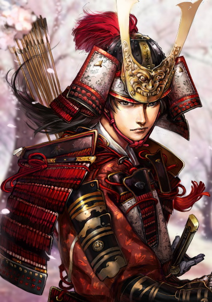 1boy armor arrow_(projectile) dou helmet japanese_armor kabuto_(helmet) kevin.h looking_at_viewer male_focus nobunaga_no_yabou quiver solo