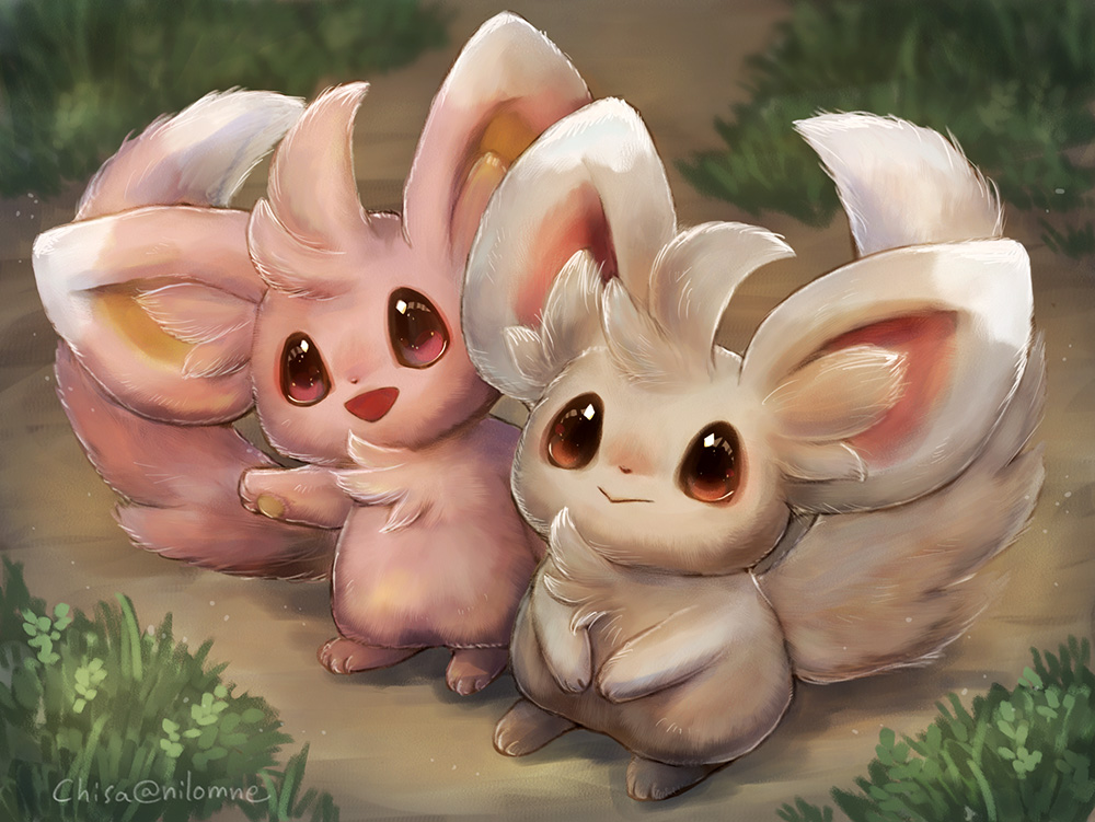 alternate_color brown_eyes closed_mouth gen_5_pokemon minccino momomo12 nintendo no_humans open_mouth pink_eyes pokemon pokemon_(creature) shadow shiny_pokemon smile solo standing tail