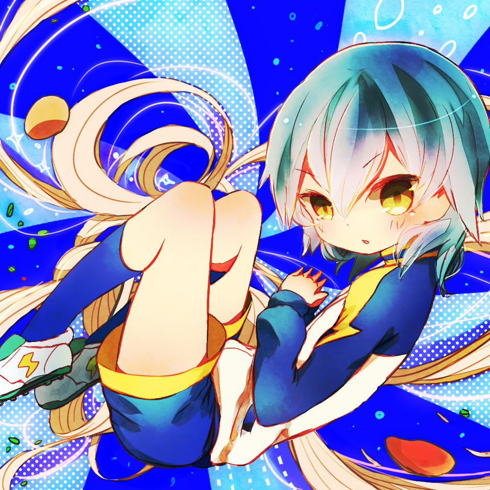 1boy aqua_hair bad_id bad_pixiv_id inazuma_eleven_(series) inazuma_eleven_go jacket kariya_masaki lightning_bolt_symbol male_focus raimon solo track_jacket yellow_eyes yoshida_(nono_ko)