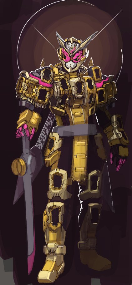 1boy armor armored_boots black_armor boots cape clock_hands full_body gold_trim holding holding_sword holding_weapon kamen_rider kamen_rider_grand_zi-o kamen_rider_zi-o kamen_rider_zi-o_(series) kamen_rider_zi-o_ouma katakana king male_focus redesign reverse_grip saikyo_zikan_girade shoulder_armor sitting skaphel solo standing sword throne unfinished weapon