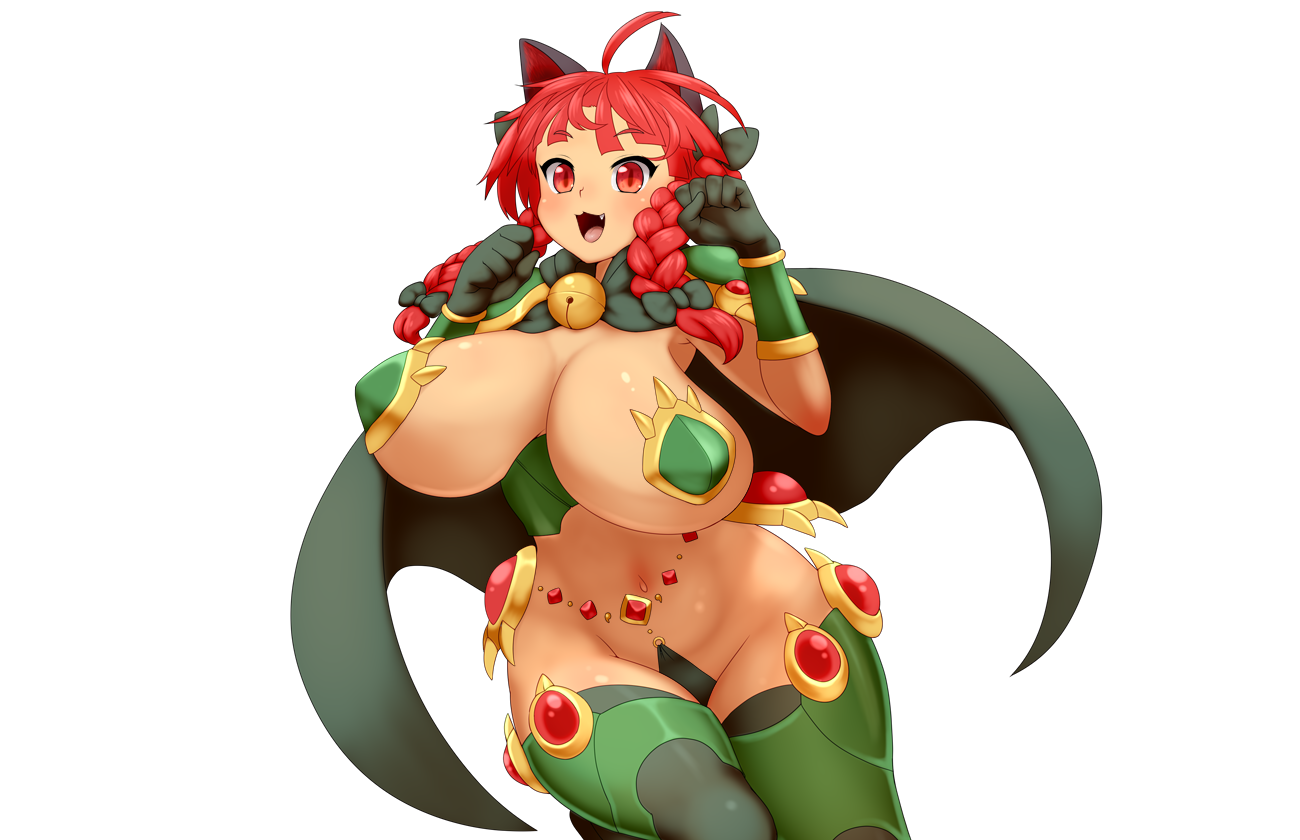 1girl animal_ears bell bouncing_breasts braid breasts cape cat_ears d.koutya fang kaenbyou_rin large_breasts neck_bell pasties paw_pose red_eyes red_hair reverse_bikini_armor reverse_outfit smile solo tagme touhou twin_braids