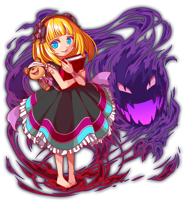 1girl 1other alternate_costume alternate_eye_color anime_coloring aqua_eyes arm_tattoo artist_request bandaged_head bandages bare_arms barefoot black_dress black_hairband blonde_hair blunt_bangs bob_cut book child collar colored_sclera crash_fever detached_collar dress eve&#039;s_friend eve_(crash_fever) evil_grin evil_smile flower_hairband frilled_dress frills full_body game_cg ghost grin hairband holding holding_book knees_apart_feet_together looking_at_viewer medium_hair neck_ribbon number_tattoo numbered official_alternate_costume official_alternate_eye_color official_art open_clothes open_mouth outline pigeon-toed pink_ribbon pink_sclera purple_outline red_outline ribbon sharp_teeth simple_background sleeveless sleeveless_dress slit_pupils smile square square_tattoo standing stuffed_animal stuffed_toy tachi-e tattoo teddy_bear teeth third-party_source toes tongue transparent_background white_collar wrist_ribbon wrist_wrap