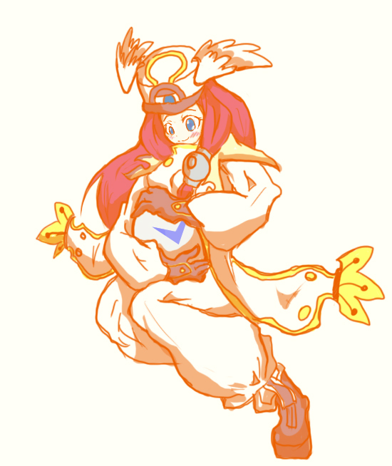 digimon digitama egg hat long_hair red_hair simple_background tsubaki_yayoi v-mon white_background