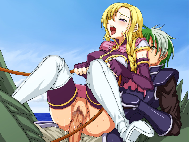 blonde_hair dragon fire_emblem fire_emblem:_the_blazing_blade green_hair heath_(fire_emblem) hidden_sexual_act louise_(fire_emblem) netorare nintendo saliva sex source_request syunzou tongue tongue_out wyvern