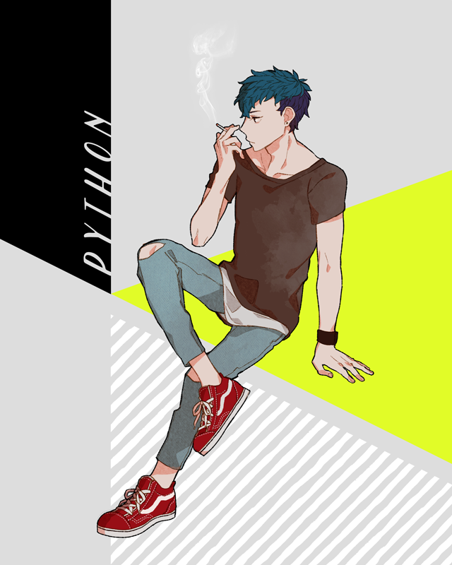 1boy alternate_costume bad_id bad_pixiv_id blue_hair bracelet character_name cigarette earrings fire_emblem fire_emblem_echoes:_shadows_of_valentia grey_background jewelry male_focus nintendo python_(fire_emblem) sitting smoking solo u_f1214