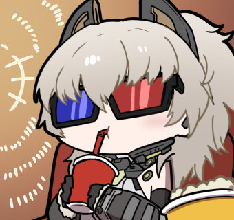 1girl 3d_glasses animal_ears blonde_hair cat_ears chibi chibi_only chinese_commentary cup drinking drinking_straw drinking_straw_in_mouth food girls&#039;_frontline girls&#039;_frontline_2:_exilium heterochromia holding holding_cup lowres madcore mechanical_ears movie_theater official_art peritya_(girls&#039;_frontline_2) popcorn second-party_source solo