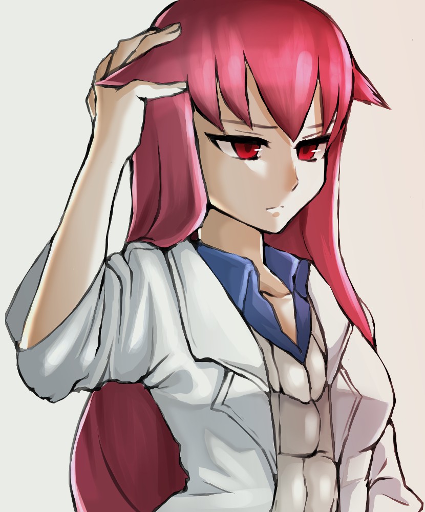 1girl female_focus hand_on_head hashimoto_(soukidann2010) long_hair matching_hair/eyes mon-musu_quest! promestein red_eyes red_hair solo
