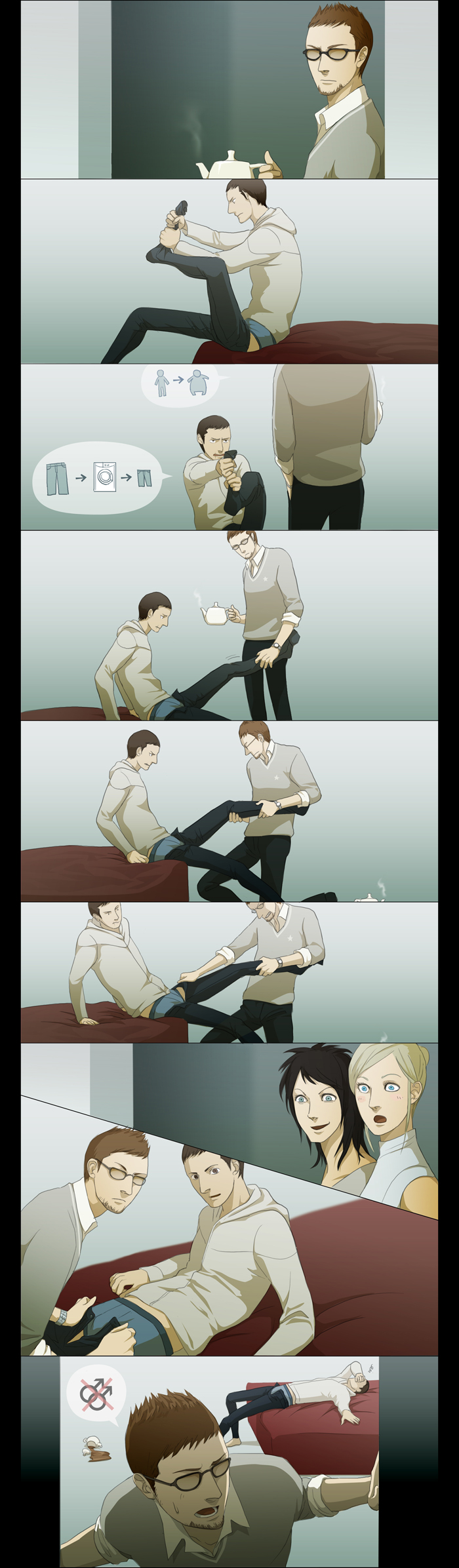 assassin&#039;s_creed bed black_hair blonde_hair blue_eyes brown_hair desmond_miles highres lucy_stillman rebecca_crane shaun_hastings