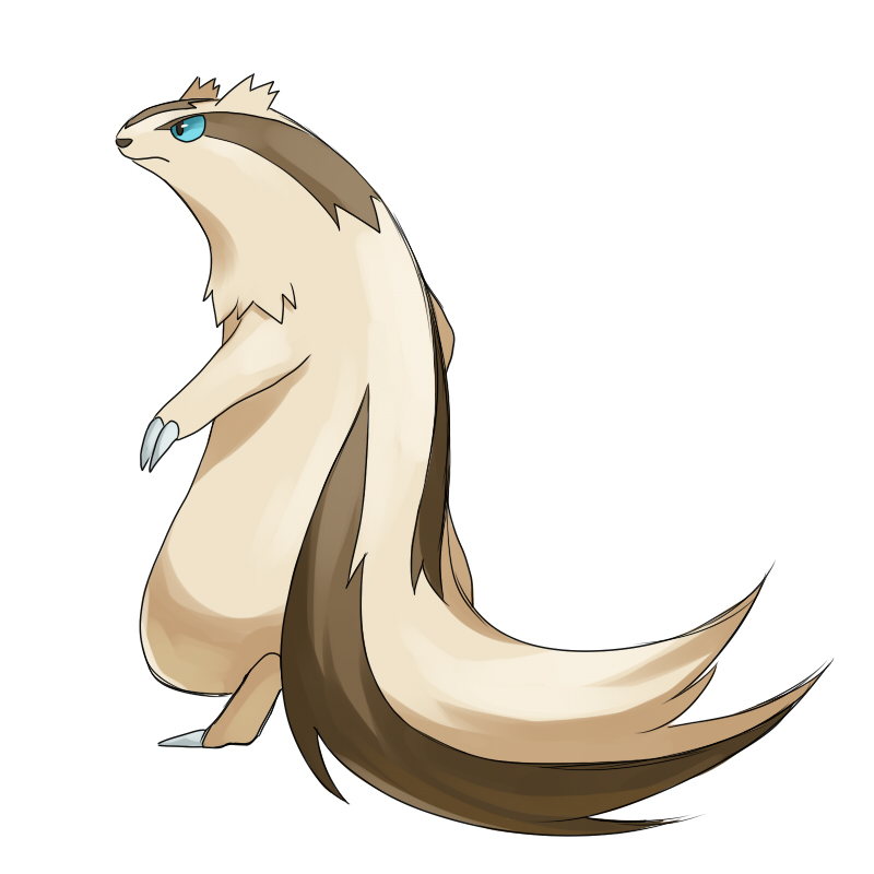 blue_eyes brown_fur gen_3_pokemon good_frog linoone nintendo no_humans pokemon pokemon_(creature) simple_background solo two-tone_fur white_background