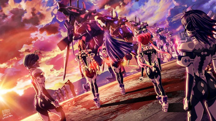 6+girls antenna_hair ass ayamine_kei black_hair blue_hair braid breasts cloud commission double_bun ebisu_minagi fortified_suit hair_bun kamiyo_tatsumi long_hair mecha mecha_pilot_suit medium_breasts medium_hair mitsurugi_meiya multiple_girls muv-luv muv-luv_alternative pilot_suit ponytail popgun_(22882502) robot sakaki_chizuru salute science_fiction skeb_commission sky sunset tactical_surface_fighter tamase_miki tomoe_yukino tsukuyomi_mana twin_braids twintails type_00_takemikazuchi very_long_hair walking yoroi_mikoto