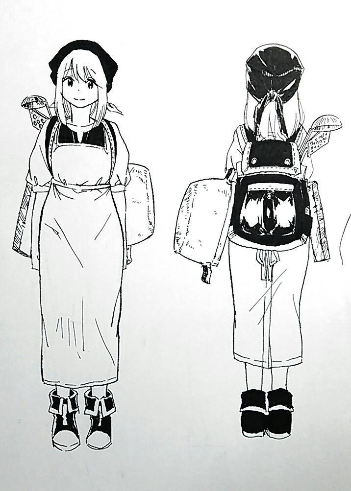 1girl apron bag closed_mouth cooking_pot full_body headwear_request kazuki_satou ladle multiple_views original shoes short_sleeves simple_background smile solo tagme turnaround