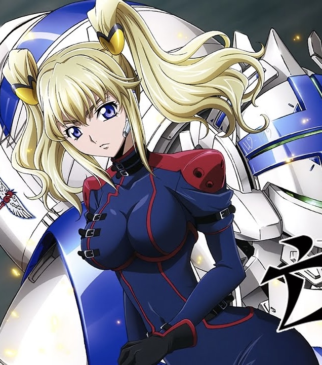1girl blonde_hair blue_eyes code_geass code_geass:_boukoku_no_akito knightmare_frame leila_malcal mecha robot skin_tight skinsuit solo tagme