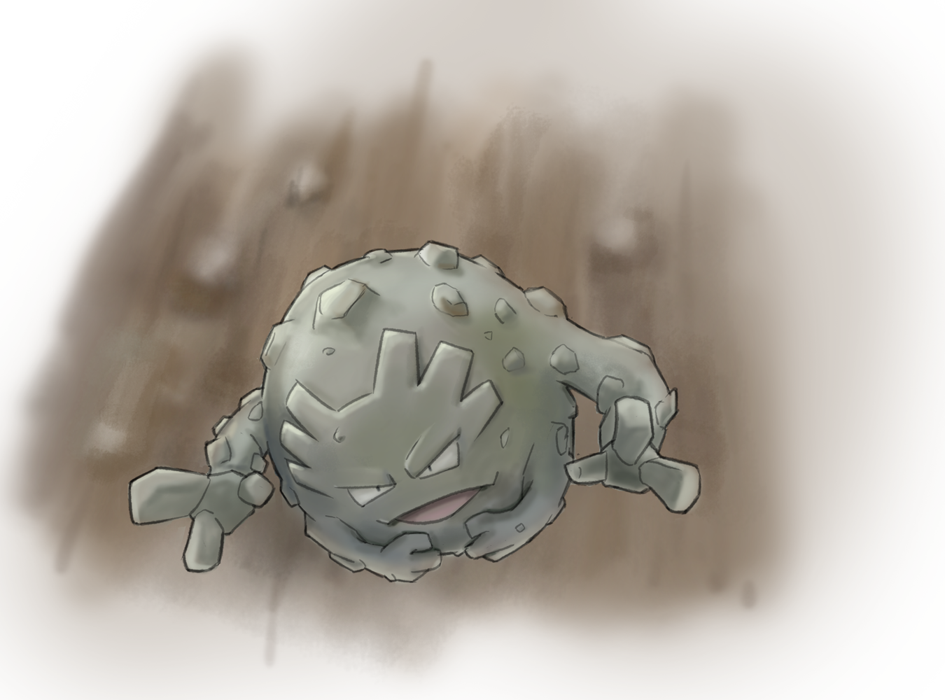 black_eyes blurry blurry_background commentary_request full_body furrowed_brow gen_1_pokemon graveler nintendo no_humans open_mouth pokemon pokemon_(creature) pokemon_focus solo spread_fingers suzuki_(pixiv_9092094)