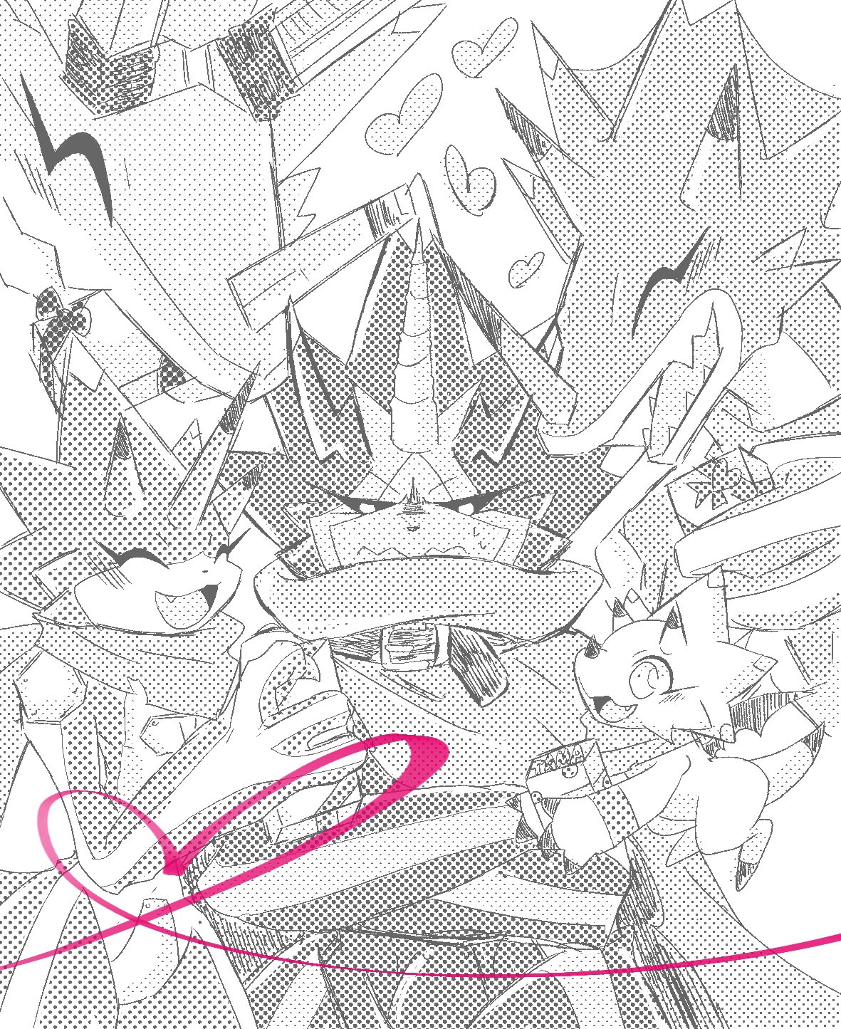betelgammamon black_sclera colored_sclera digimon dinosaur_boy gammamon gulusgammamon heart highres horns kausgammamon open_mouth tail triceratops wezengammamon
