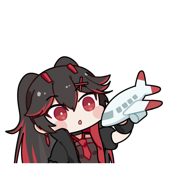 1girl :o black_hair black_jacket breasts bright_pupils chibi chibi_only chinese_commentary commentary_request earrings euyueuy hair_between_eyes holding holding_toy jacket jewelry long_hair looking_at_object lucia:_plume_(pgr) lucia_(pgr) multicolored_hair necktie official_art punishing:_gray_raven red_eyes red_hair red_necktie simple_background small_breasts solo streaked_hair toy toy_airplane upper_body white_background white_pupils