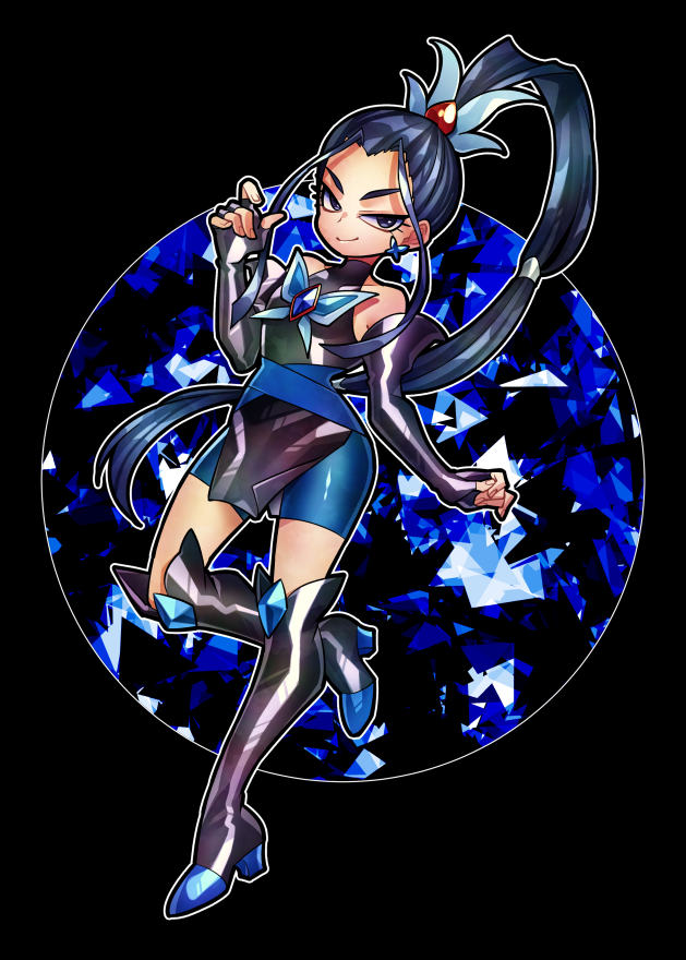 &gt;:) 1girl bike_shorts bike_shorts_under_skirt black_background black_boots black_dress black_gloves blue_eyes blue_hair blue_shorts boots brooch butterfly_brooch butterfly_earrings closed_mouth commentary_request crystal dark_aqua dark_cure_(yes!_precure_5) dark_persona dress dual_persona earrings elbow_gloves fingerless_gloves full_body gloves hair_ornament hairclip high_ponytail jewelry knee_boots long_hair looking_at_viewer magical_girl ponytail precure ribbon senmu_(0107) shorts shorts_under_skirt simple_background sleeveless smile solo v-shaped_eyebrows very_long_hair yes!_precure_5