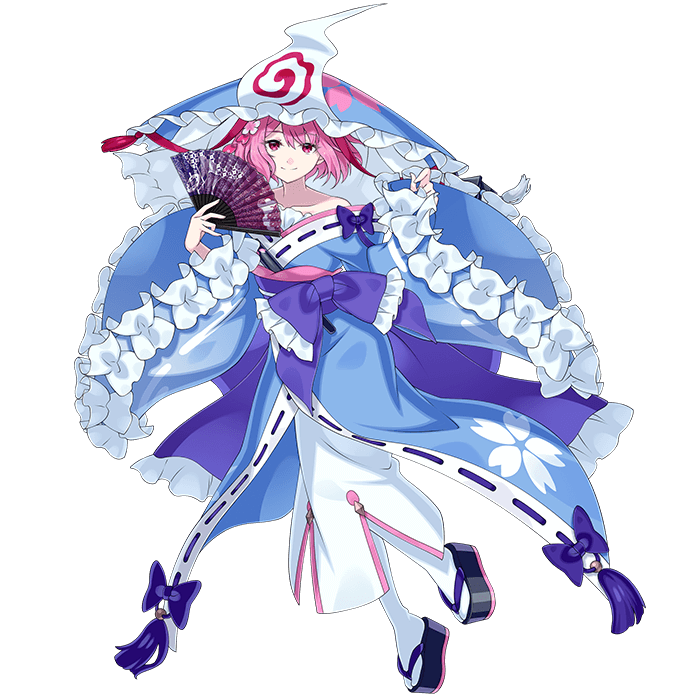 1girl adapted_costume artist_request blue_kimono closed_mouth commentary_request folding_fan frilled_kimono frilled_sleeves frills full_body gothic_wa_mahou_otome hand_fan hat hitodama holding holding_fan japanese_clothes kimono long_sleeves looking_at_viewer mob_cap off_shoulder official_art okobo oversized_hat pantyhose petal_print pink_eyes pink_hair platform_sandals print_kimono saigyouji_yuyuko sandals second-party_source short_hair smile solo touhou touhou_gensou_eclipse transparent_background triangular_headpiece white_pantyhose wide_sleeves