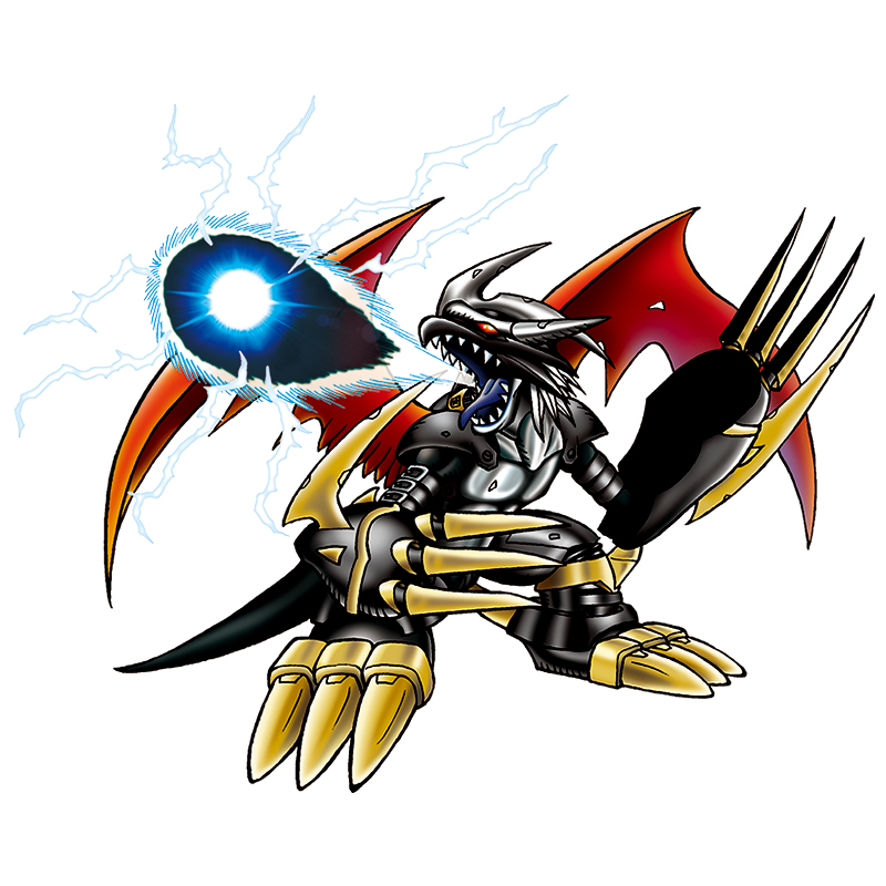 claws digimon energy imperialdramon imperialdramon_dragon_mode_(black) non-web_source official_art open_mouth simple_background tail white_background wings