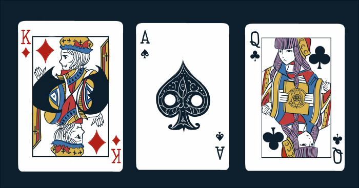 2girls :&lt; ace_(playing_card) ace_of_spades alternate_costume bat_wings blue_background book bow card character_playing_cards fang fingernails hat hat_bow holding holding_book king_(playing_card) king_of_diamonds laevatein long_hair magic_circle multiple_girls patchouli_knowledge playing_card pointy_ears queen_(playing_card) queen_of_clubs remilia_scarlet robe sharp_fingernails simple_background smile spade_(shape) symmetry touhou uruo wings