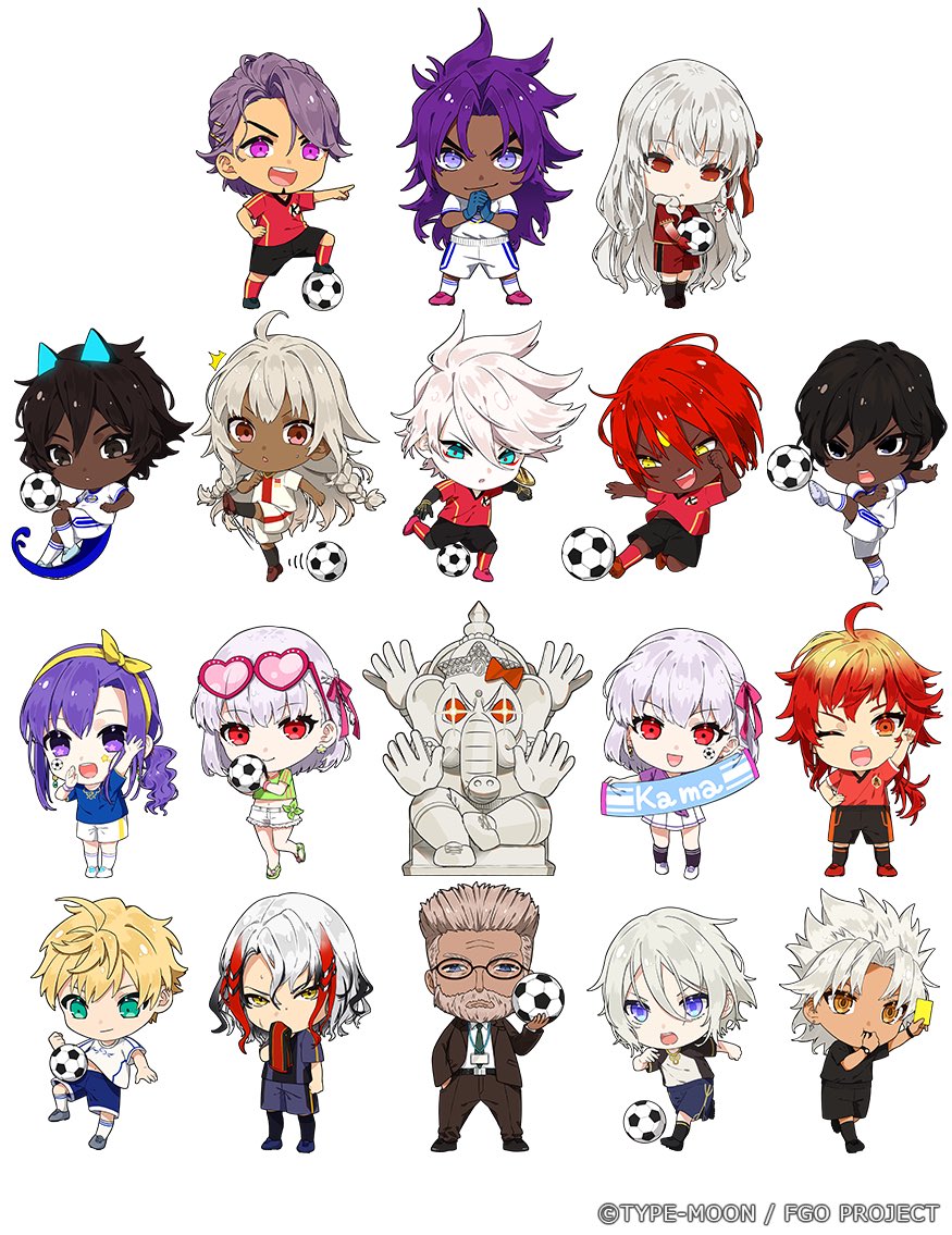 6+boys 6+girls amakusa_shirou_(fate) animal_ears arjuna_(fate) arjuna_alter_(fate) arthur_pendragon_(fate) ashwatthama_(fate) ball beard bhima_(fate) black_eyes black_hair black_pants black_shirt blonde_hair blue_eyes blue_gloves blue_pants blue_shirt bow bowtie cat_ears durga_(fate) duryodhana_(fate) facial_hair fate/dream_striker fate/grand_order fate_(series) fuka_(hk_nemo) ganesha_(fate) glasses gloves green_eyes green_shirt kama_(fate) kama_(swimsuit_avenger)_(first_ascension)_(fate) karna_(fate) kicking lakshmibai_(fate) matou_sakura multiple_boys multiple_girls odysseus_(fate) open_mouth orange_eyes pants parvati_(fate) pink_bow pink_bowtie prince_of_lan_ling_(fate) purple_eyes purple_hair rama_(fate) red_eyes red_hair red_pants red_shirt shirt short_hair soccer_ball soccer_uniform sportswear statue tail whistle white_hair white_pants white_shirt william_tell_(fate) yellow_card yellow_eyes