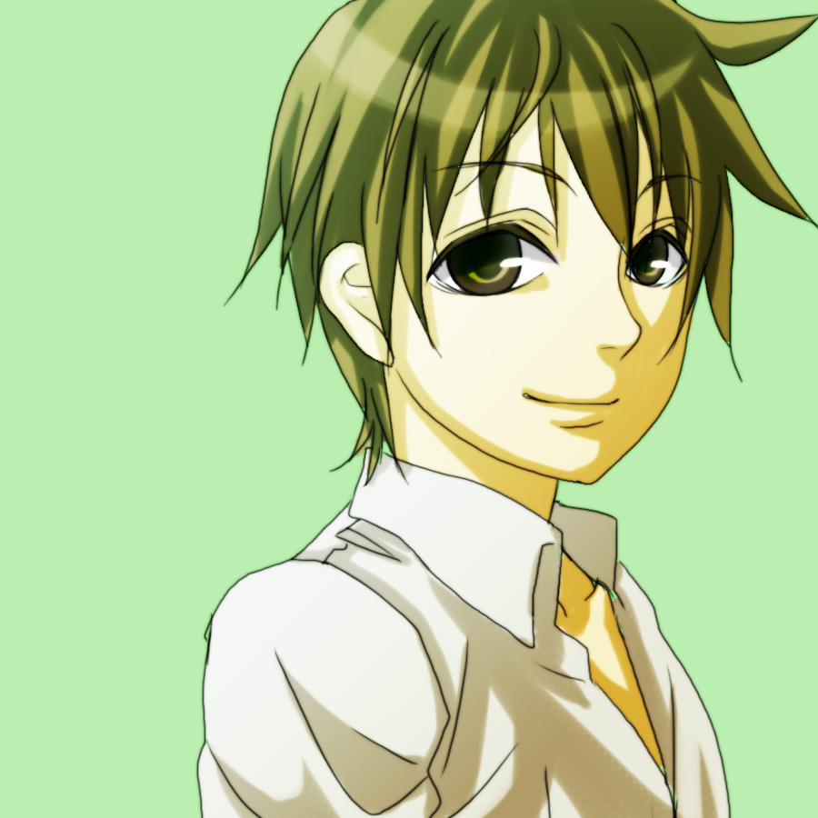 1boy brown_eyes brown_hair corpse_party green_background male_focus mochida_satoshi oneko-nnnn school_uniform short_hair smile solo