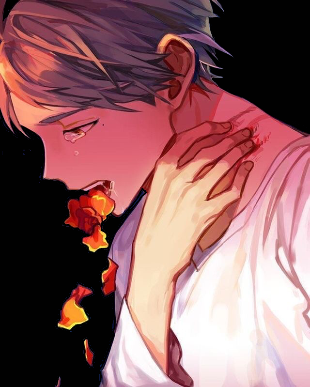 1boy black_background coughing_flowers green_hair haikyuu!! hand_around_neck looking_down male_focus mole mole_under_eye open_mouth profile saliva short_hair simple_background solo sugawara_koushi tears teeth todorokikun upper_body vomiting