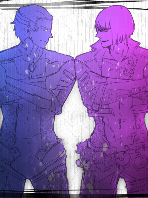 2boys bodysuit cyborg gender_request genderswap glasses jacket madworld mathilda_(madworld) max_anarchy multiple_boys sasha_ivanoff sega skin_tight