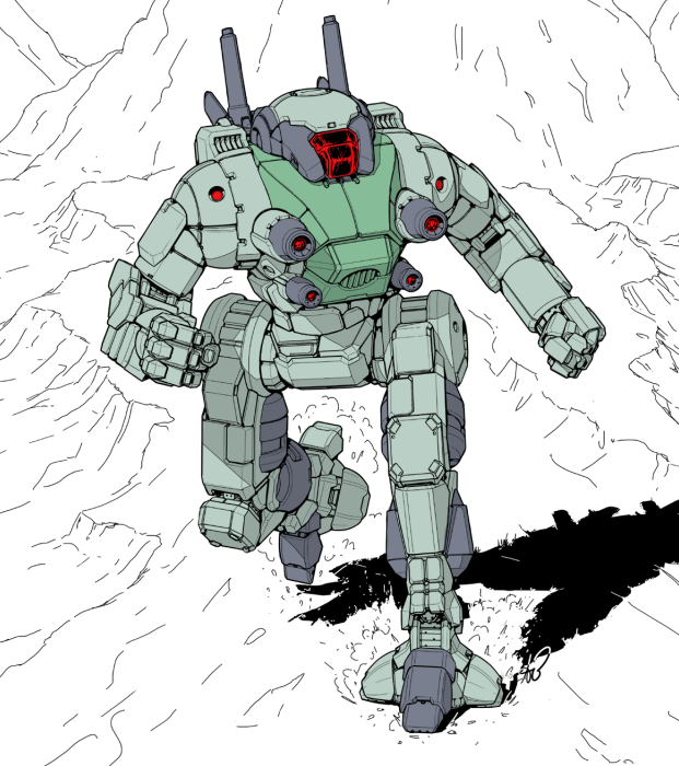 alan_blackwell alien battletech chest_cannon choujikuu_yousai_macross clenched_hands color_variation commentary darkton-artemis energy_cannon english_commentary machinery macross macross:_do_you_remember_love? mecha muzzle no_humans original ostsol_(battletech) recolored redesign regult robot robotech shadow third-party_edit walker_(robot) zentradi