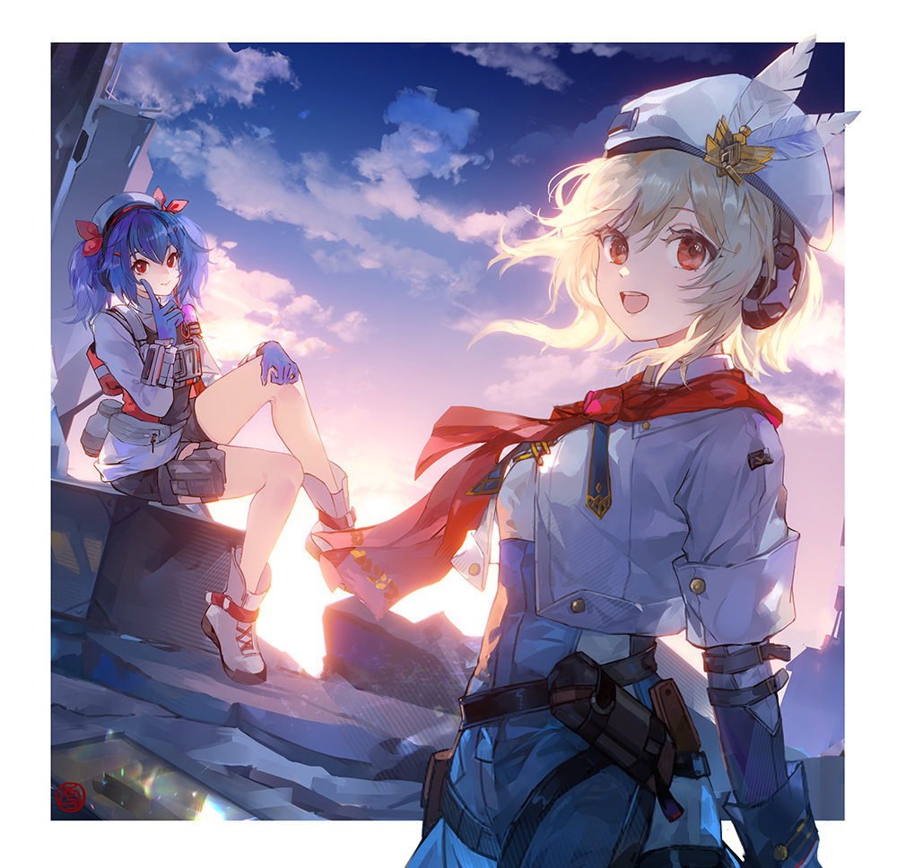 blonde_hair girls&#039;_frontline girls&#039;_frontline_2:_exilium gloves gun hat nagant_(girls&#039;_frontline_2) nagant_revolver_(girls&#039;_frontline) nurse_cap red_eyes short_hair twintails weapon xuedaixun