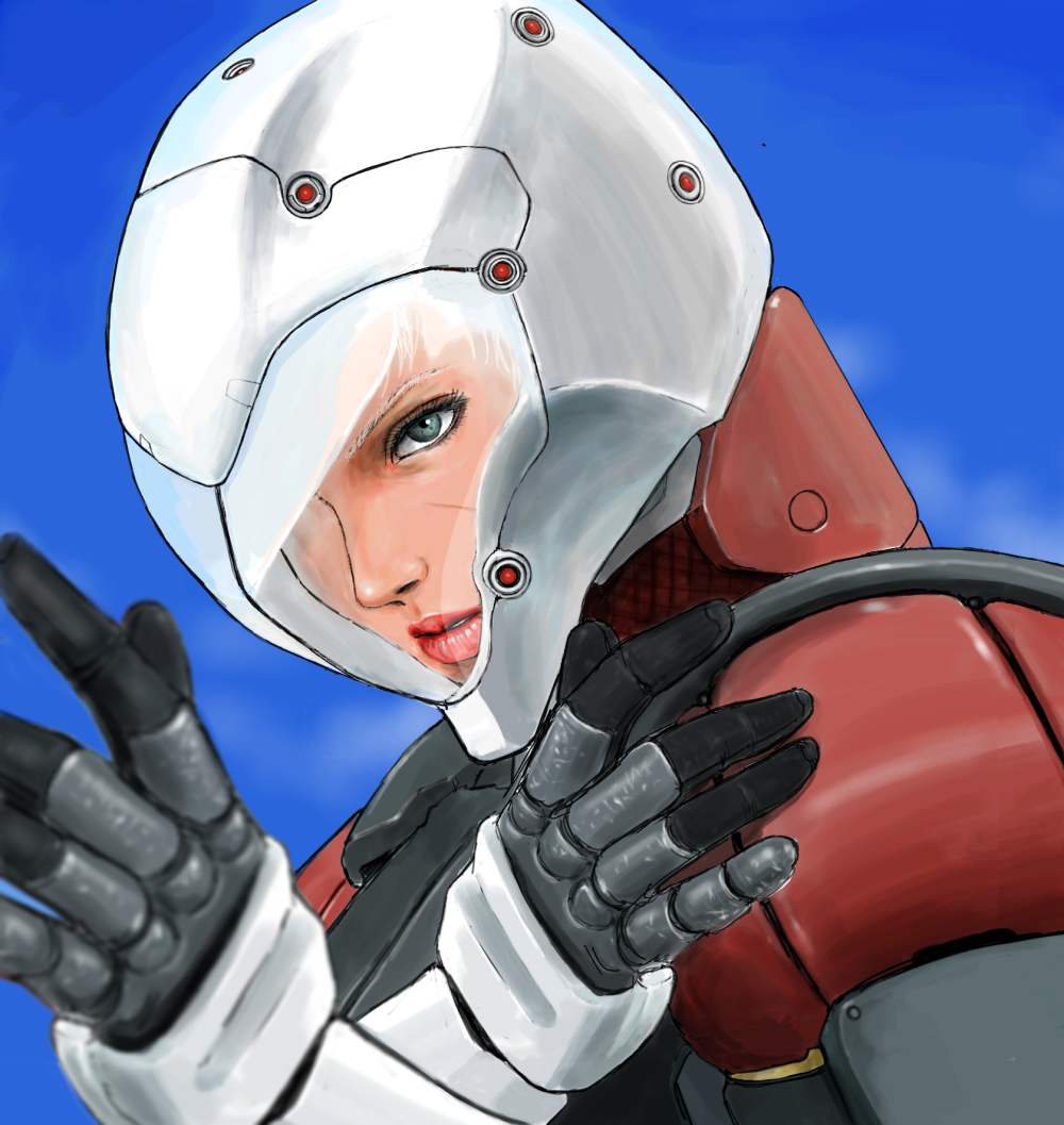 1girl bad_id bad_pixiv_id cyborg_ninja female_focus green_eyes helmet izo_(bjc000510) lips metal_gear_(series) metal_gear_solid metal_gear_solid_2:_sons_of_liberty nose olga_gurlukovich scar short_hair solo spoilers white_hair