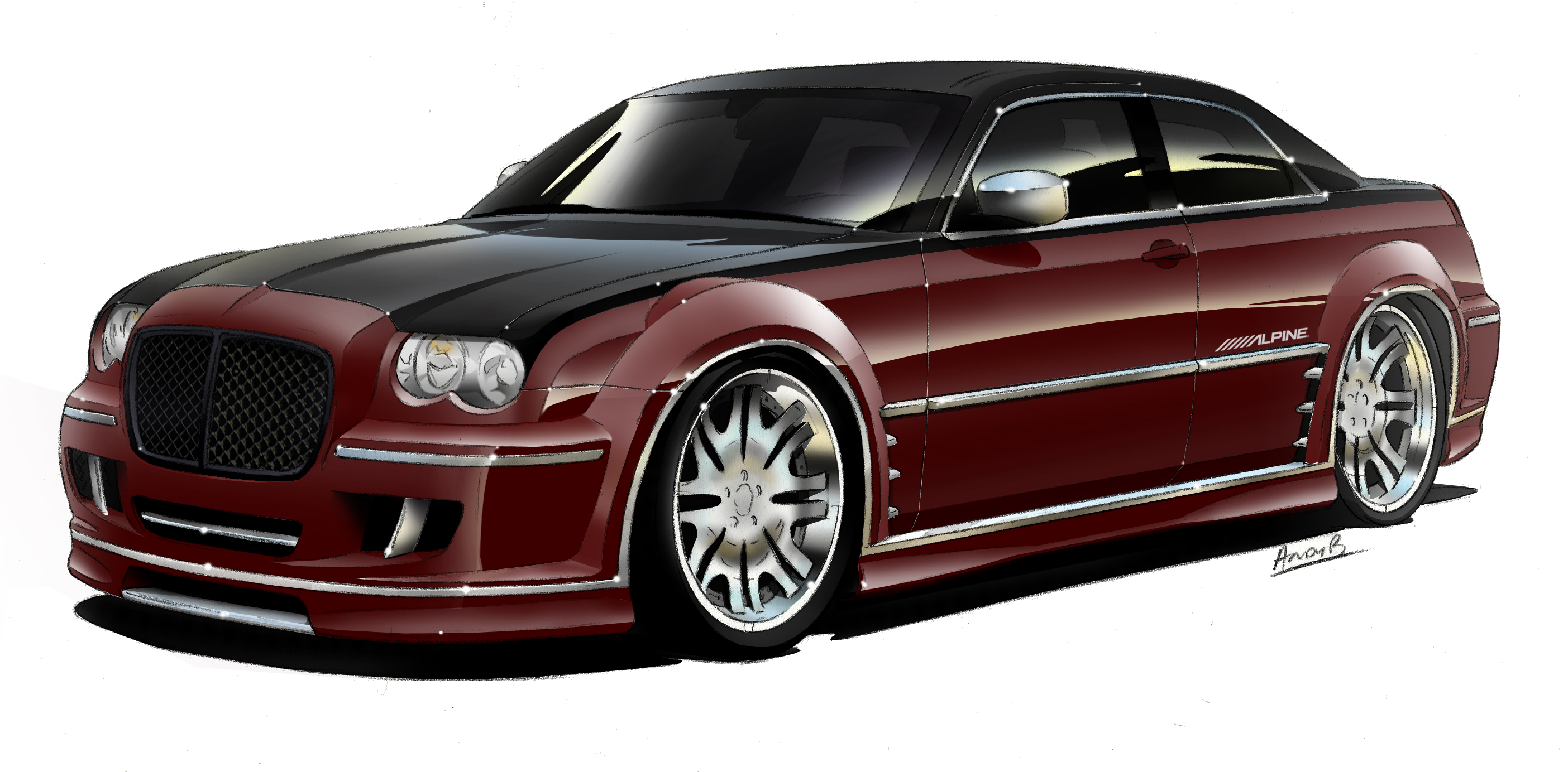 andy_blackmore brown_car car chrysler chrysler_300 commentary concept_art english_commentary highres motor_vehicle need_for_speed need_for_speed:_carbon no_humans official_art production_art shadow signature simple_background vehicle_focus white_background